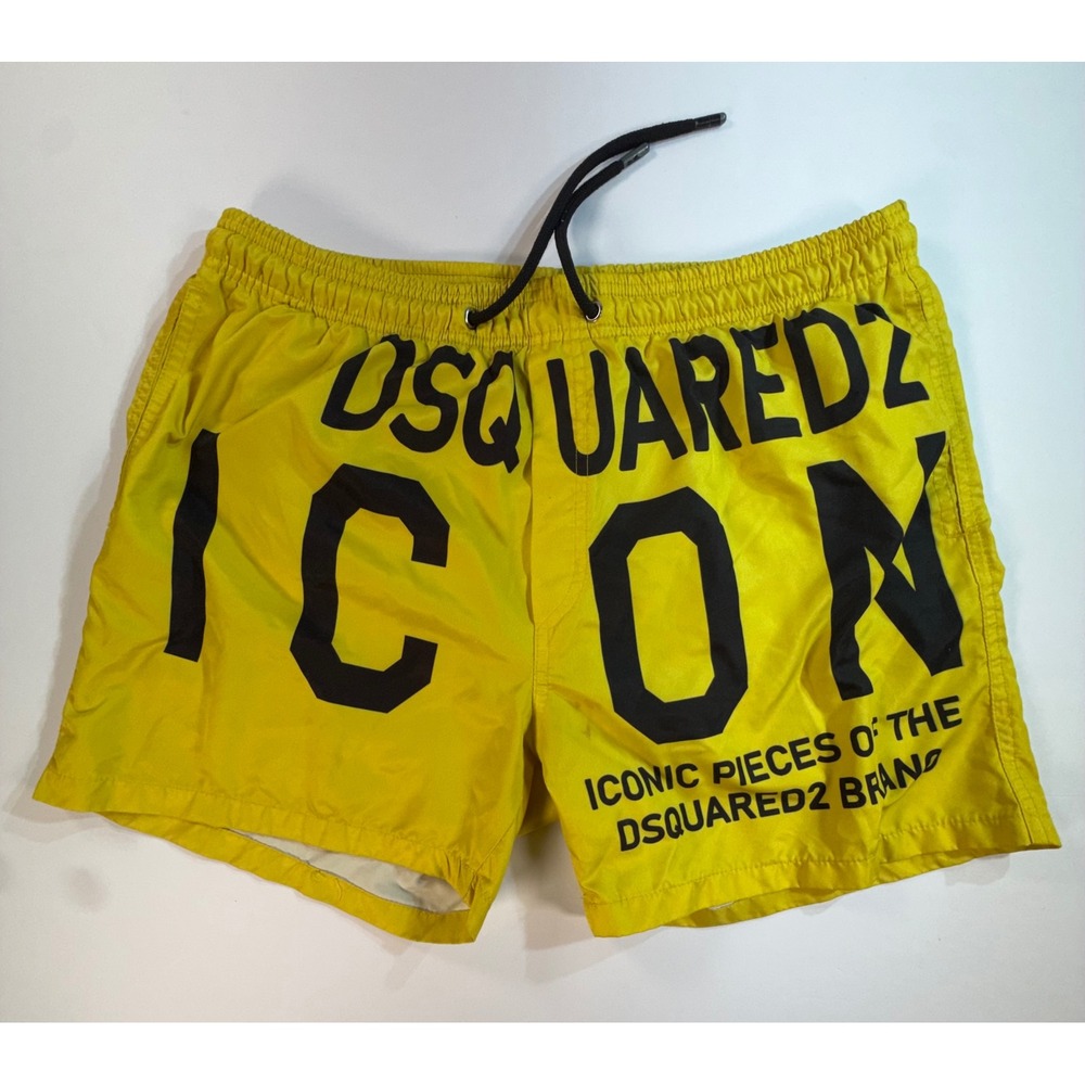 Dsquared2 Icon Swim Shorts Mens Yellow Black Logo Trunks D7B642920